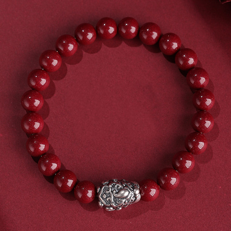Nimara Ritual 999 Sterling Silver PiXiu Natural Cinnabar Wealth Luck Bracelet