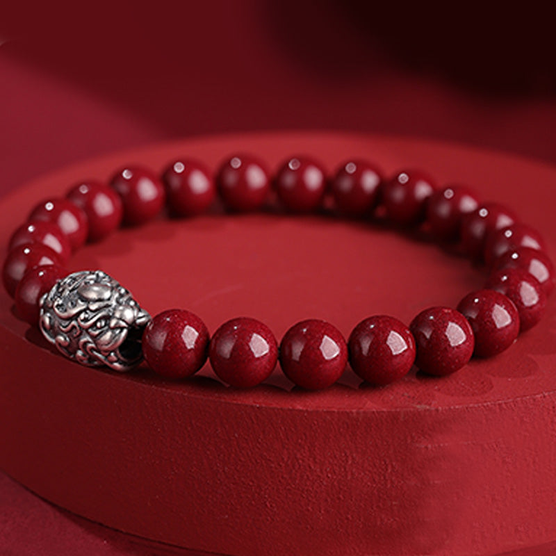 Nimara Ritual 999 Sterling Silver PiXiu Natural Cinnabar Wealth Luck Bracelet