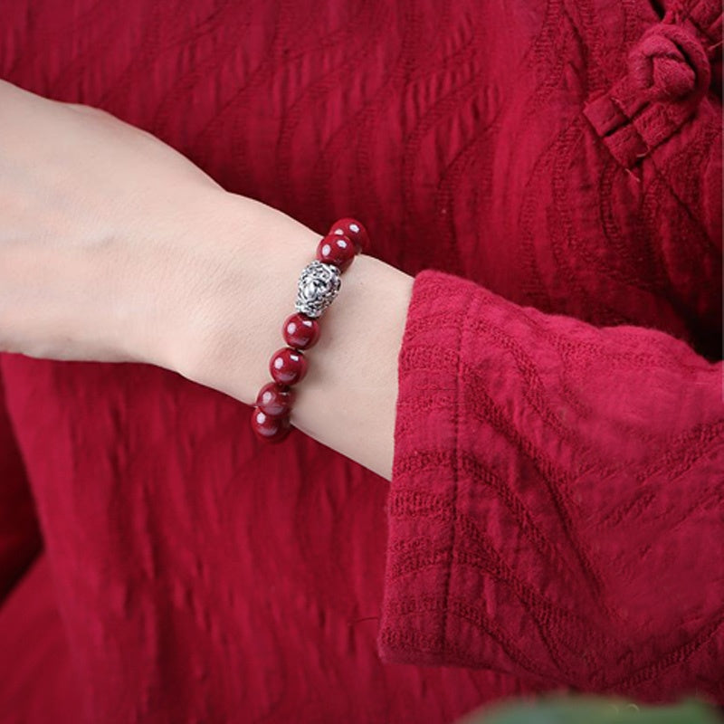 Nimara Ritual 999 Sterling Silver PiXiu Natural Cinnabar Wealth Luck Bracelet