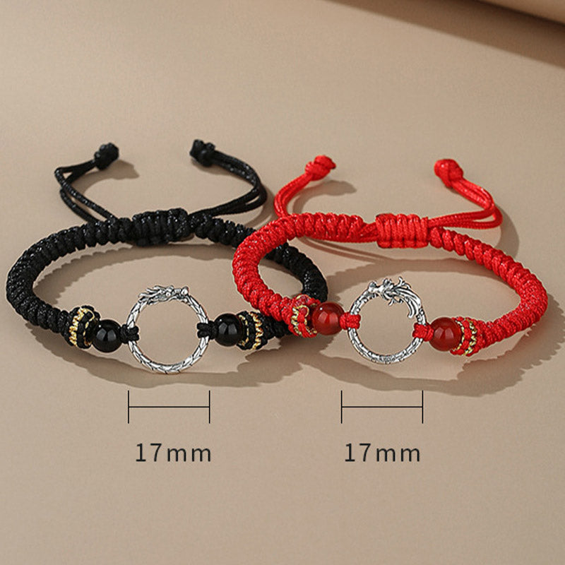 Nimara Ritual Handmade 925 Sterling Silver Year of the Dragon Phoenix Peace Buckle Luck Couple Bracelet
