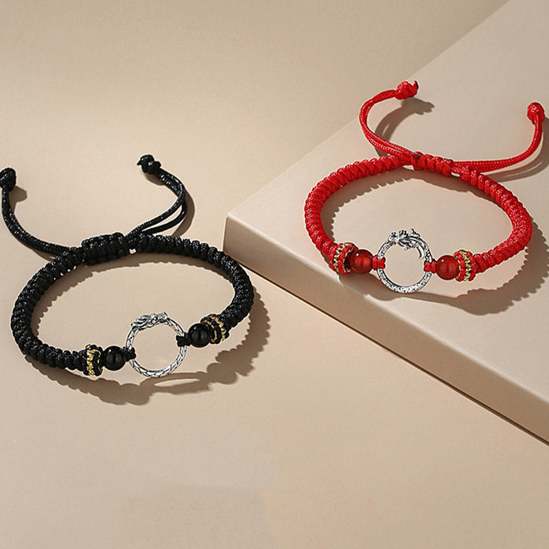 Nimara Ritual Handmade 925 Sterling Silver Year of the Dragon Phoenix Peace Buckle Luck Couple Bracelet
