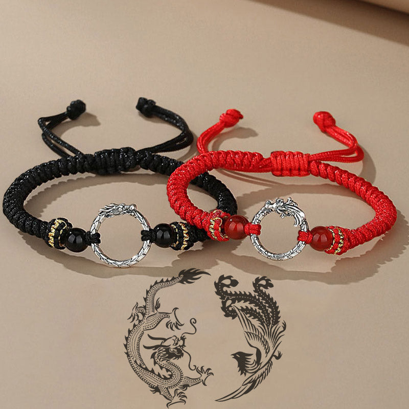 Nimara Ritual Handmade 925 Sterling Silver Year of the Dragon Phoenix Peace Buckle Luck Couple Bracelet