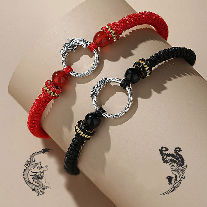 Nimara Ritual Handmade 925 Sterling Silver Year of the Dragon Phoenix Peace Buckle Luck Couple Bracelet