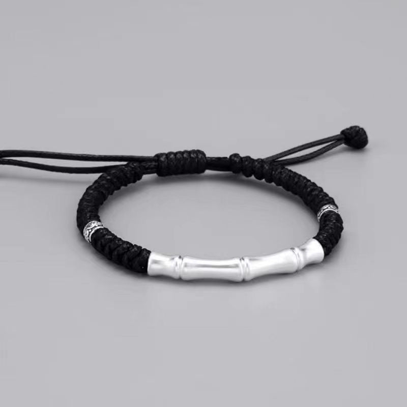 Nimara Ritual 999 Sterling Silver Bone Pattern Luck Rope Braided Bracelet