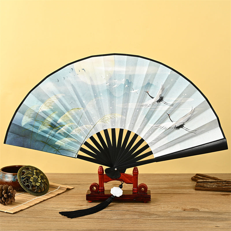 Nimara Ritual Dragon Phoenix Tiger Crane Eagle Wolf Koi Fish Handheld Folding Fan Lotus Tassel Fan