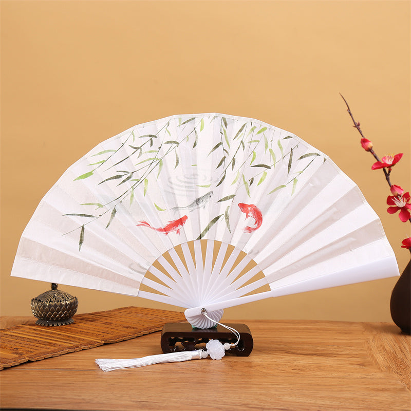Nimara Ritual Dragon Phoenix Tiger Crane Eagle Wolf Koi Fish Handheld Folding Fan Lotus Tassel Fan
