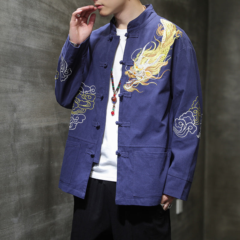 Nimara Ritual Dragon Auspicious Cloud Embroidery Clothing Chinese Tang Suit Jacket Men Clothing
