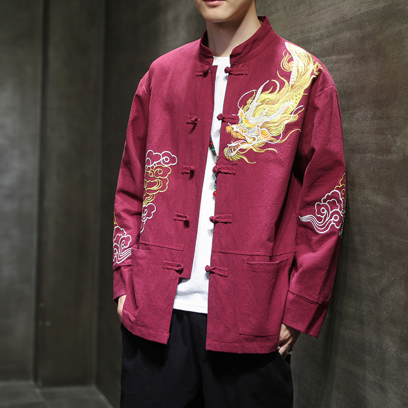 Nimara Ritual Dragon Auspicious Cloud Embroidery Clothing Chinese Tang Suit Jacket Men Clothing