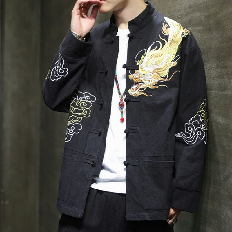 Nimara Ritual Dragon Auspicious Cloud Embroidery Clothing Chinese Tang Suit Jacket Men Clothing