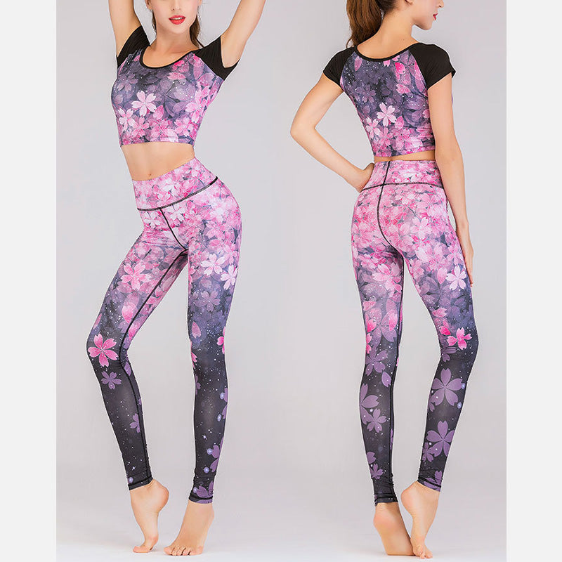 Nimara Ritual 2Pcs Lotus Phoenix Spring Flowers Peacock Print Top Pants Sports Fitness Yoga Women's Yoga Sets