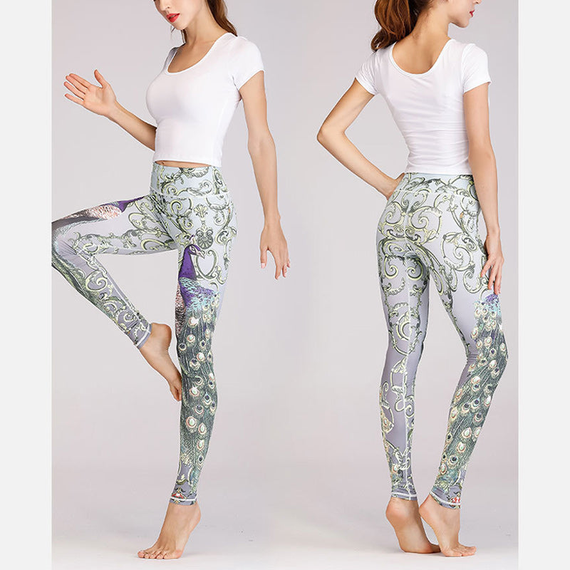 Nimara Ritual 2Pcs Lotus Phoenix Spring Flowers Peacock Print Top Pants Sports Fitness Yoga Women's Yoga Sets