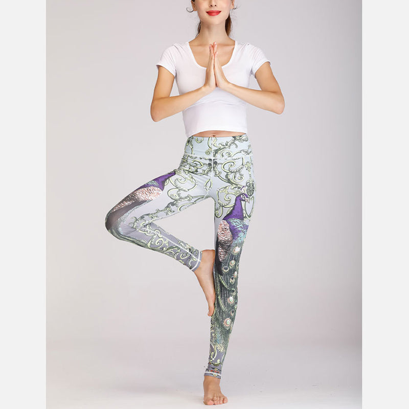 Nimara Ritual 2Pcs Lotus Phoenix Spring Flowers Peacock Print Top Pants Sports Fitness Yoga Women's Yoga Sets