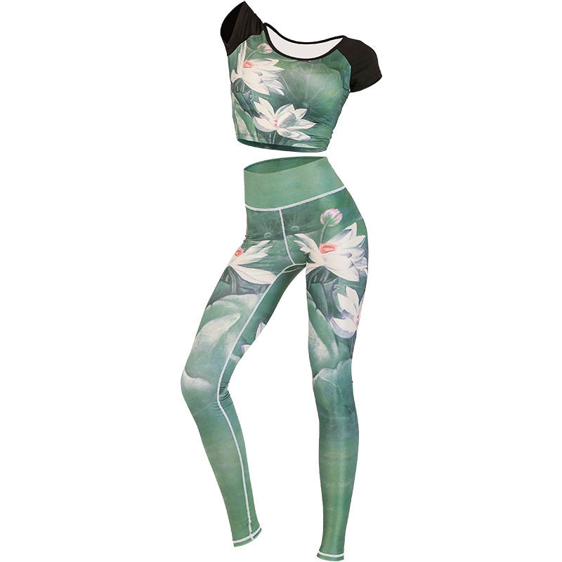 Nimara Ritual 2Pcs Lotus Phoenix Spring Flowers Peacock Print Top Pants Sports Fitness Yoga Women's Yoga Sets