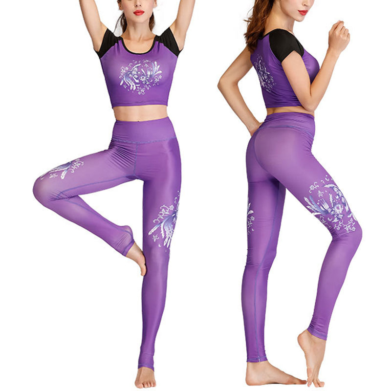 Nimara Ritual 2Pcs Lotus Phoenix Spring Flowers Peacock Print Top Pants Sports Fitness Yoga Women's Yoga Sets