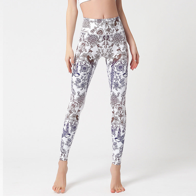 Nimara Ritual Flowers Leaves Birds Print Pants Sports Fitness Yoga Leggings Women's Yoga Pants