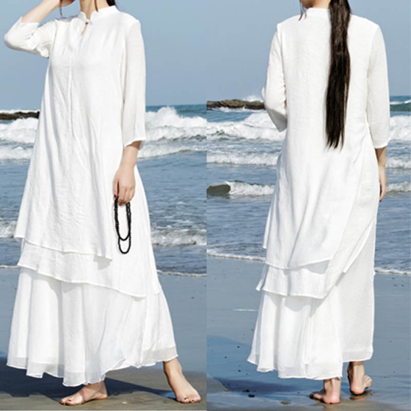 Nimara Ritual 2Pcs White Tai Chi Meditation Yoga Zen Cotton Linen Clothing Top Pants Women's Set