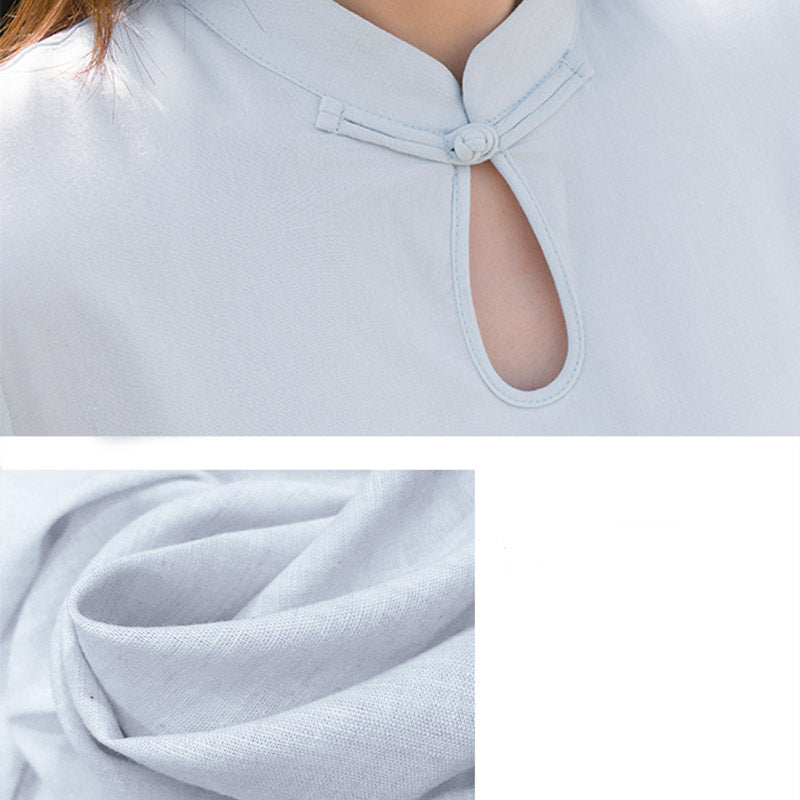 Nimara Ritual 2Pcs Lotus Pattern Tai Chi Meditation Yoga Cotton Linen Clothing Top Pants Women's Set