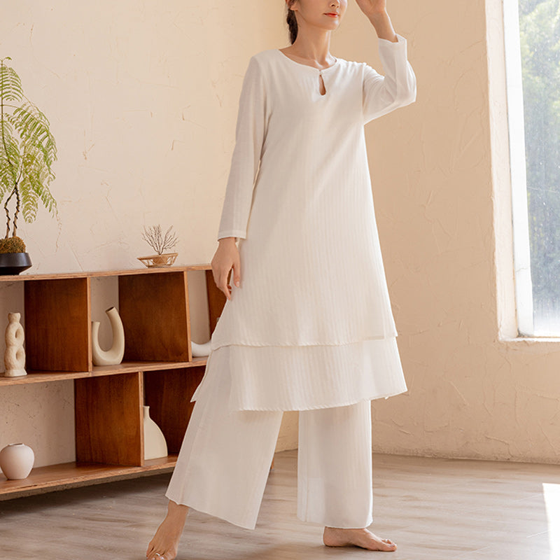 Nimara Ritual 2Pcs Simple Design Tai Chi Meditation Yoga Clothing Top Pants Women's Set