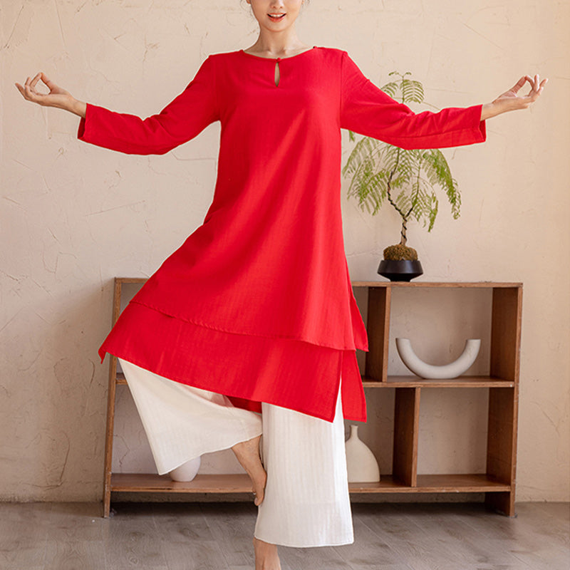 Nimara Ritual 2Pcs Simple Design Tai Chi Meditation Yoga Clothing Top Pants Women's Set