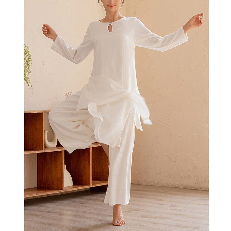 Nimara Ritual 2Pcs Simple Design Tai Chi Meditation Yoga Clothing Top Pants Women's Set
