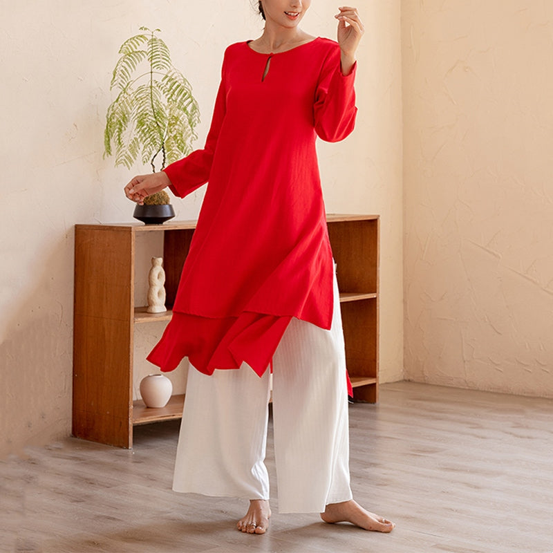 Nimara Ritual 2Pcs Simple Design Tai Chi Meditation Yoga Clothing Top Pants Women's Set