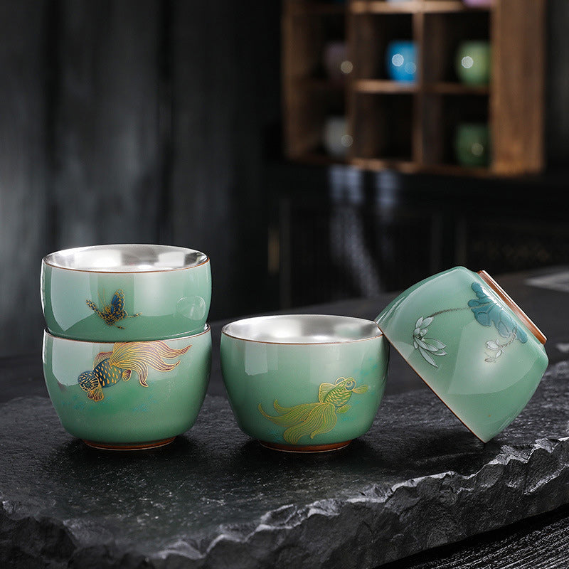 Nimara Ritual Butterfly Goldfish Lotus Koi Fish Ceramic Teacup Kung Fu Tea Cup 120ml