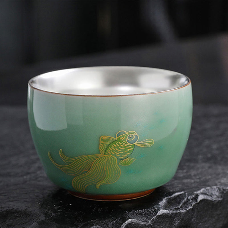 Nimara Ritual Butterfly Goldfish Lotus Koi Fish Ceramic Teacup Kung Fu Tea Cup 120ml