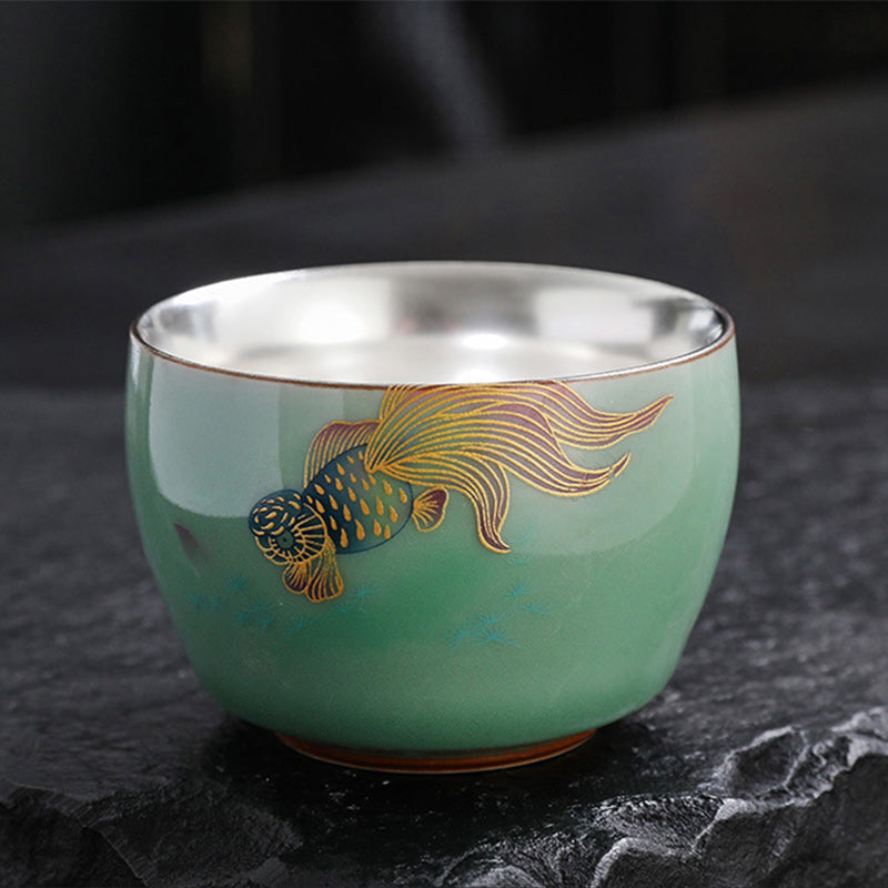 Nimara Ritual Butterfly Goldfish Lotus Koi Fish Ceramic Teacup Kung Fu Tea Cup 120ml