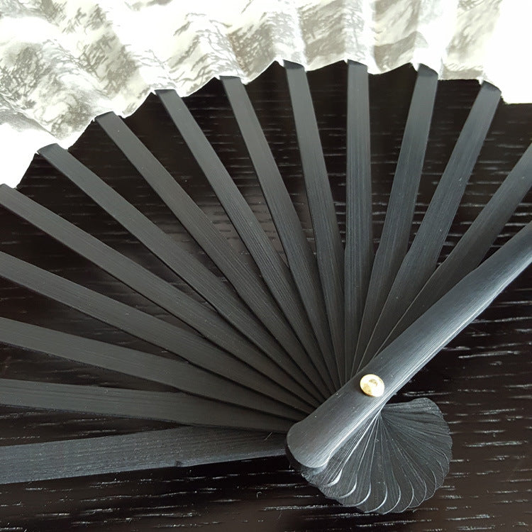Nimara Ritual Great Wall Mountains Trees Crane Bamboo Handheld Bamboo Folding Fan 33.5cm