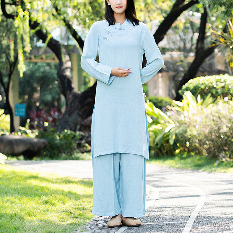 Nimara Ritual 2Pcs Plain Long Sleeve Zen Yoga Clothing Meditation Clothing Top Pants Women's Set