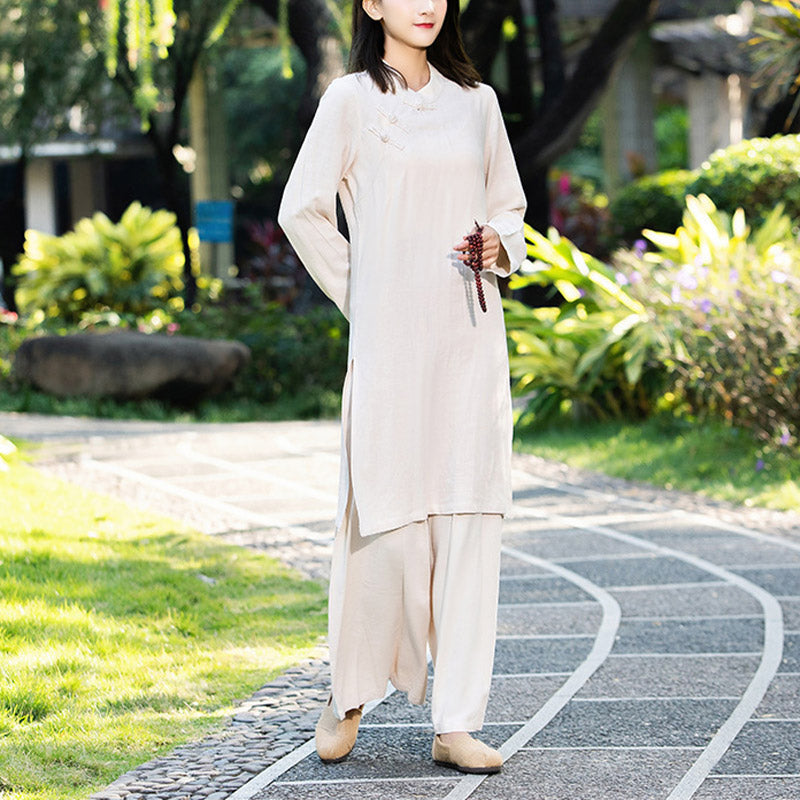Nimara Ritual 2Pcs Plain Long Sleeve Zen Yoga Clothing Meditation Clothing Top Pants Women's Set