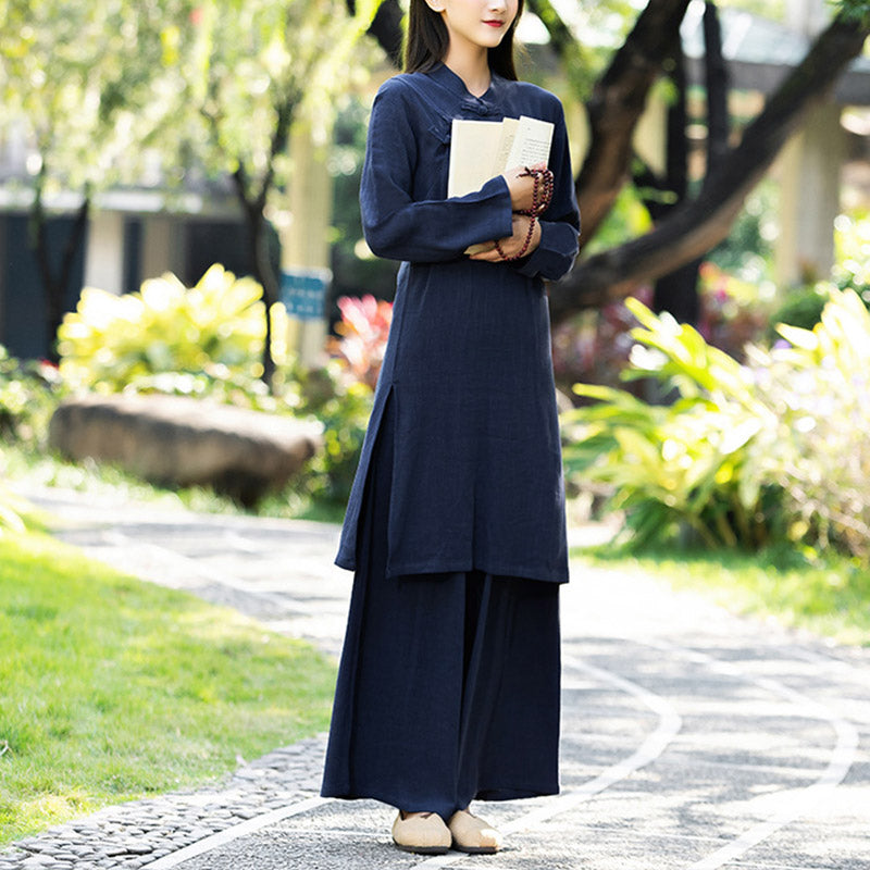 Nimara Ritual 2Pcs Plain Long Sleeve Zen Yoga Clothing Meditation Clothing Top Pants Women's Set