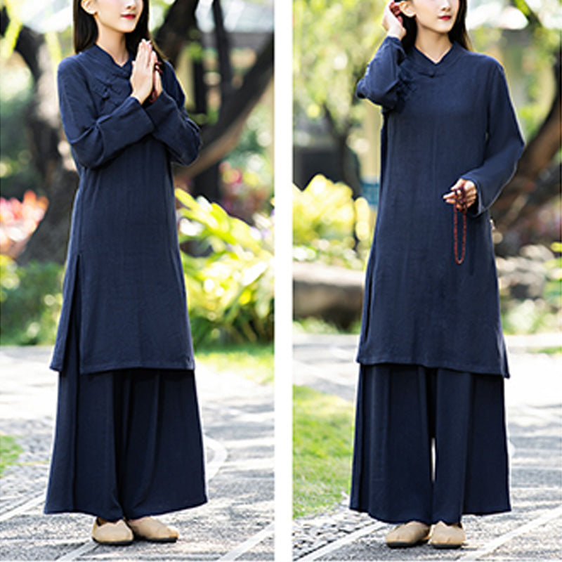 Nimara Ritual 2Pcs Plain Long Sleeve Zen Yoga Clothing Meditation Clothing Top Pants Women's Set