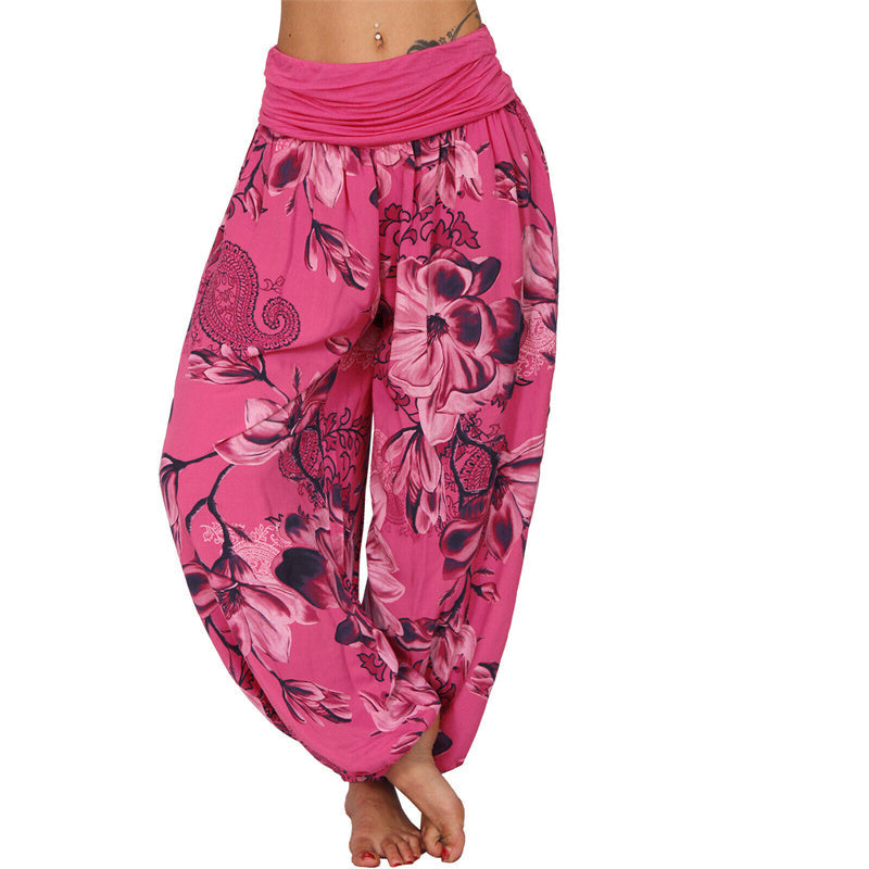 Nimara Ritual Flower Leaves Pattern Loose Harem Trousers Women's Yoga Pants