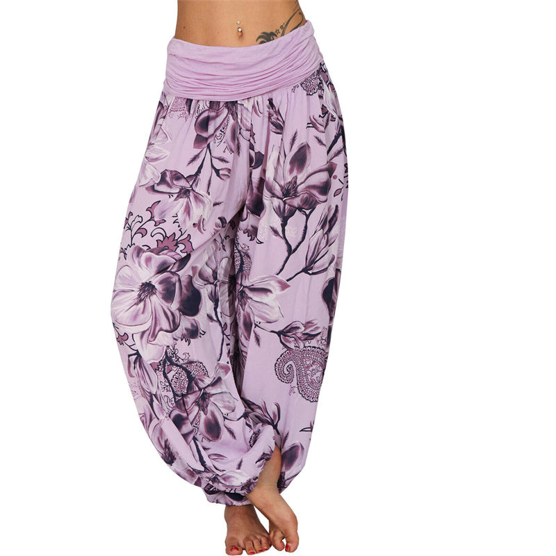 Nimara Ritual Flower Leaves Pattern Loose Harem Trousers Women's Yoga Pants