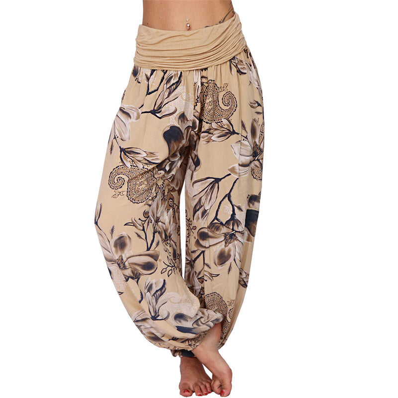 Nimara Ritual Flower Leaves Pattern Loose Harem Trousers Women's Yoga Pants