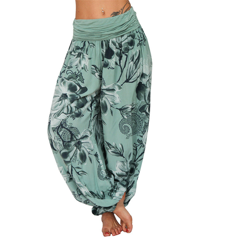 Nimara Ritual Flower Leaves Pattern Loose Harem Trousers Women's Yoga Pants