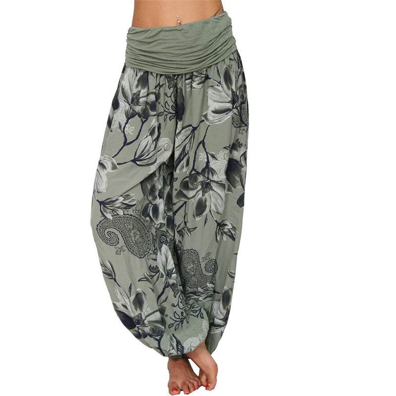 Nimara Ritual Flower Leaves Pattern Loose Harem Trousers Women's Yoga Pants