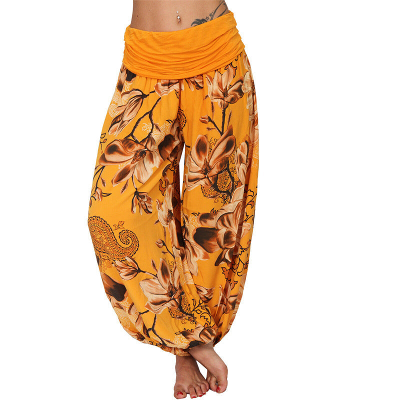 Nimara Ritual Flower Leaves Pattern Loose Harem Trousers Women's Yoga Pants