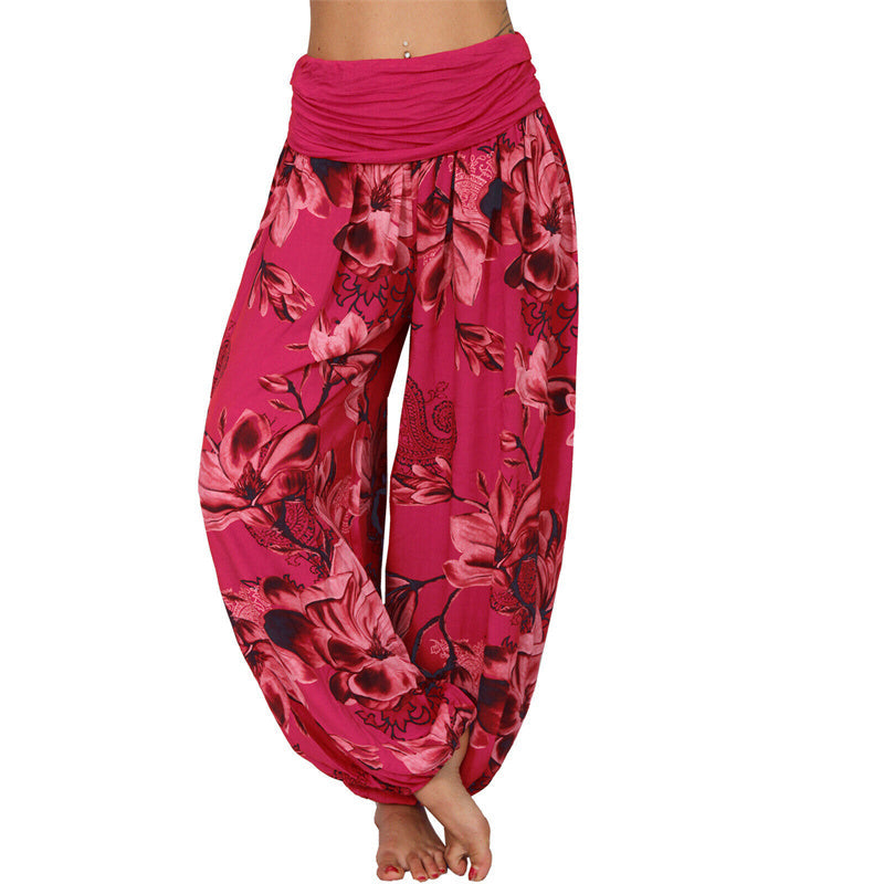 Nimara Ritual Flower Leaves Pattern Loose Harem Trousers Women's Yoga Pants