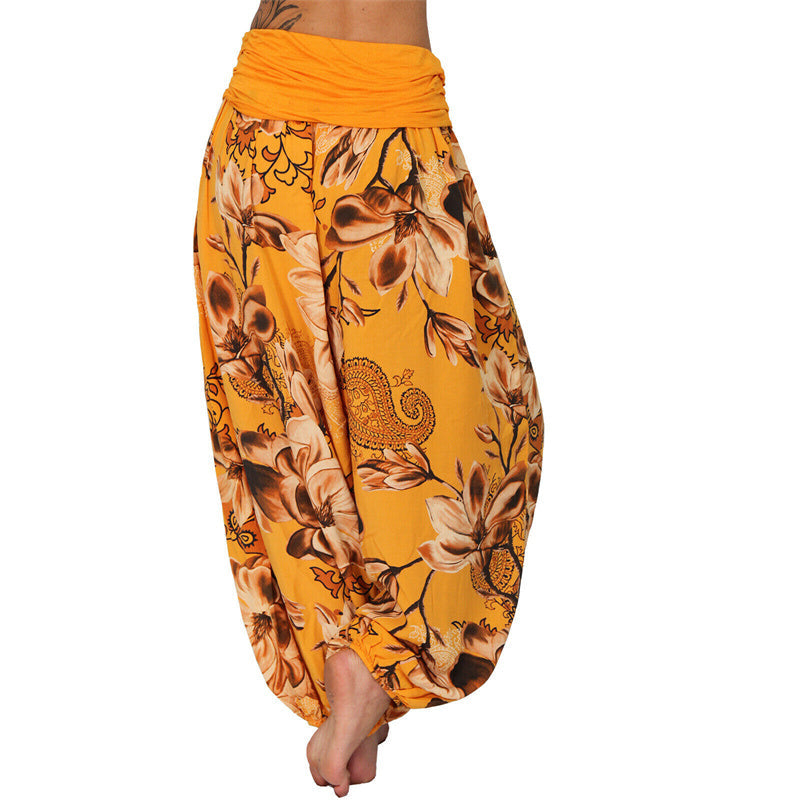 Nimara Ritual Flower Leaves Pattern Loose Harem Trousers Women's Yoga Pants