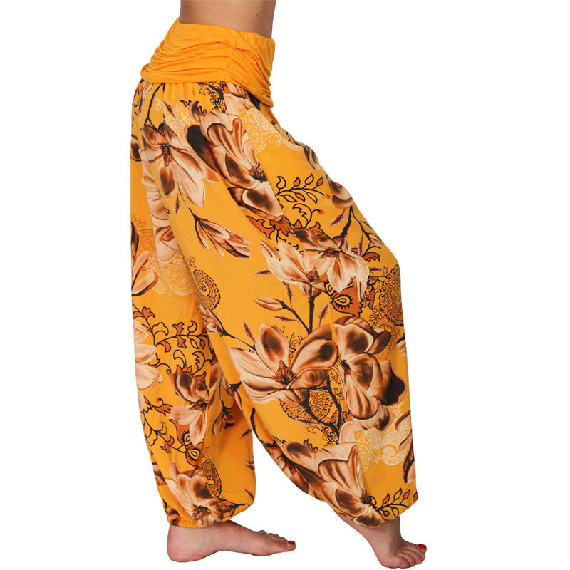 Nimara Ritual Flower Leaves Pattern Loose Harem Trousers Women's Yoga Pants