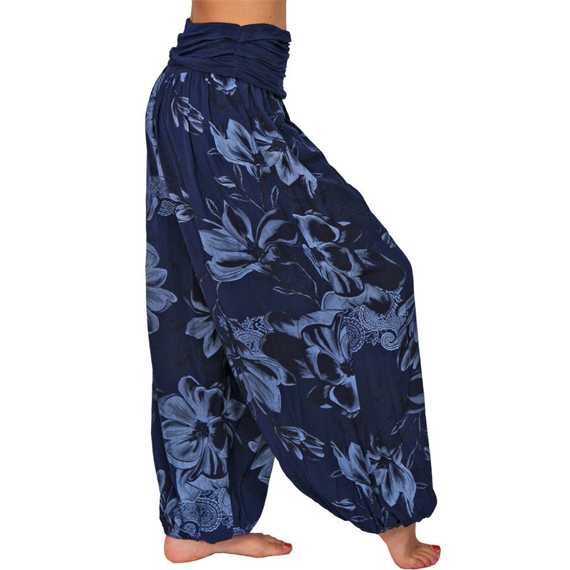 Nimara Ritual Flower Leaves Pattern Loose Harem Trousers Women's Yoga Pants