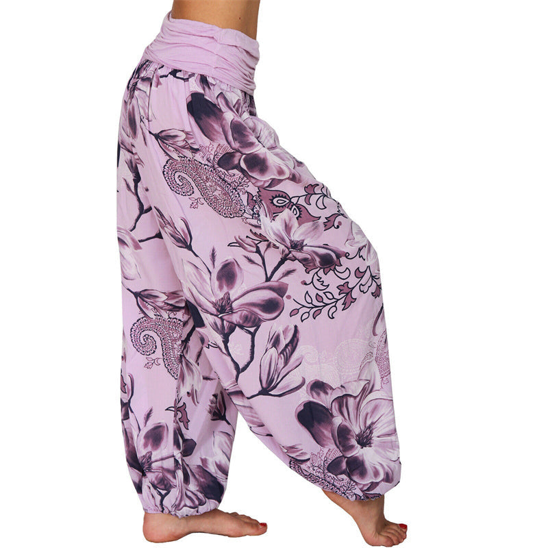 Nimara Ritual Flower Leaves Pattern Loose Harem Trousers Women's Yoga Pants