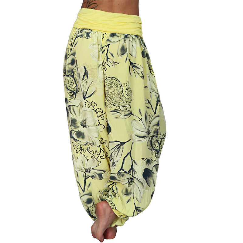Nimara Ritual Flower Leaves Pattern Loose Harem Trousers Women's Yoga Pants