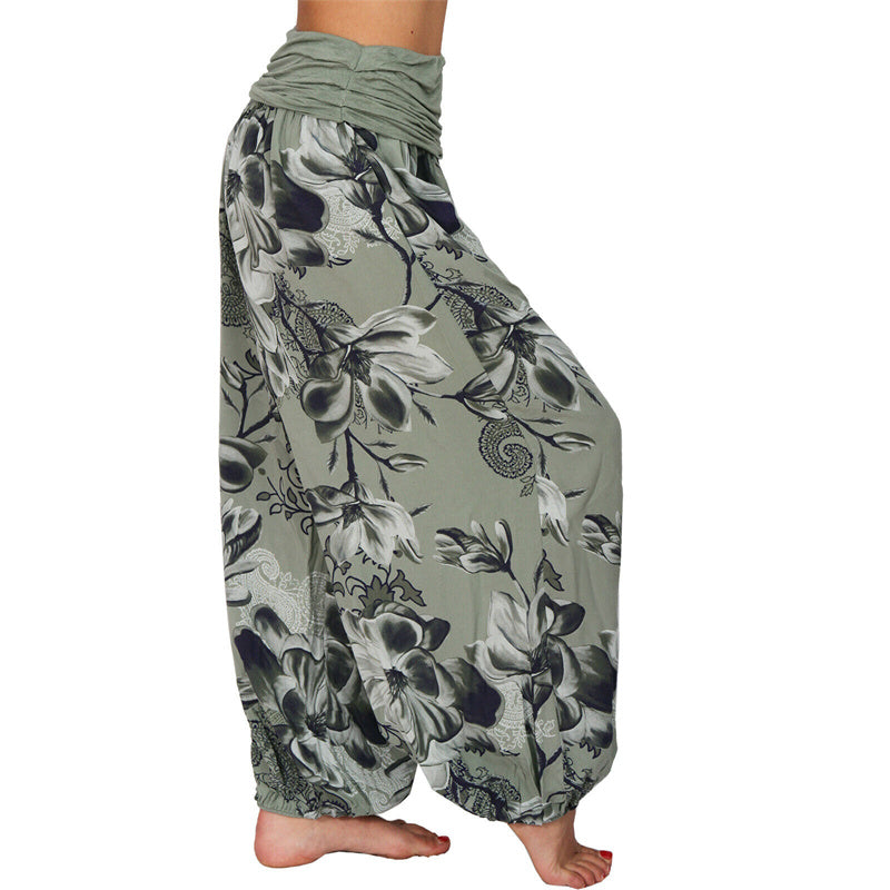 Nimara Ritual Flower Leaves Pattern Loose Harem Trousers Women's Yoga Pants