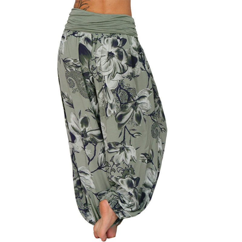 Nimara Ritual Flower Leaves Pattern Loose Harem Trousers Women's Yoga Pants