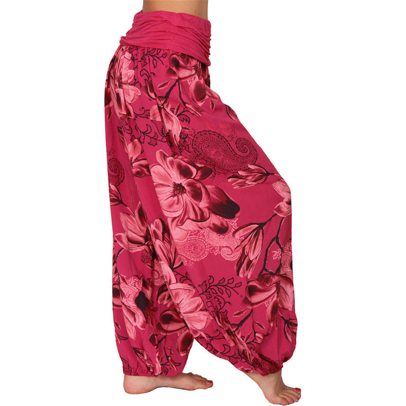 Nimara Ritual Flower Leaves Pattern Loose Harem Trousers Women's Yoga Pants