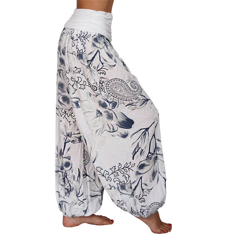 Nimara Ritual Flower Leaves Pattern Loose Harem Trousers Women's Yoga Pants