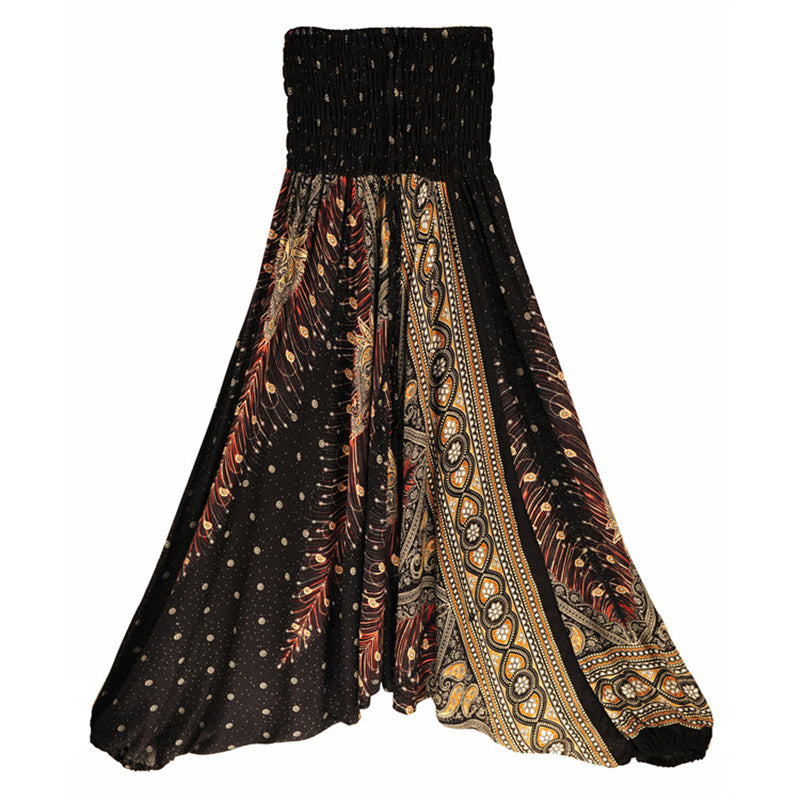 Nimara Ritual Two Style Wear Feathers Geometric Pattern Loose Smocked Trousers Jumpsuit Women's Yoga Pants